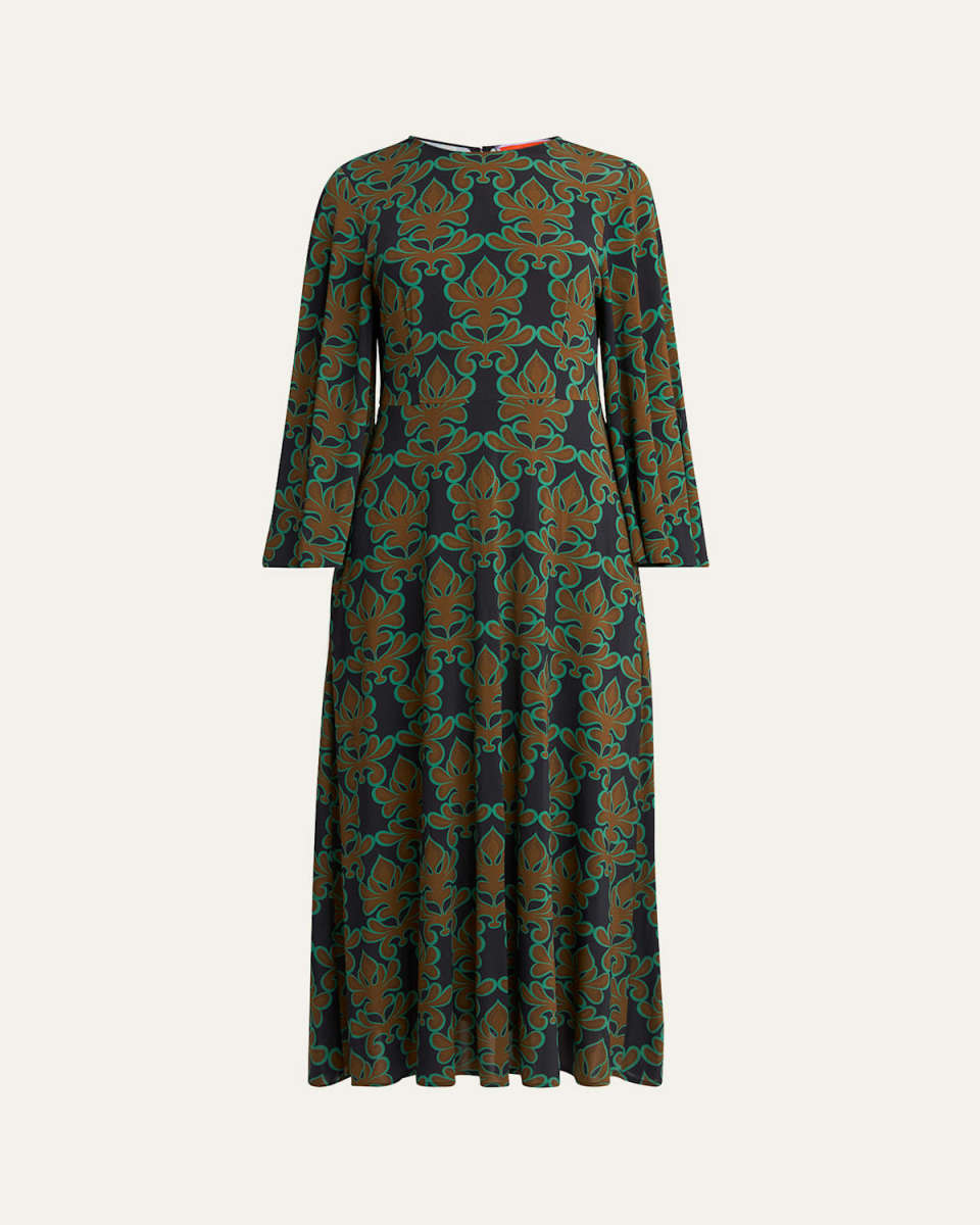 Sorella Printed Bell-Sleeve Midi Dress